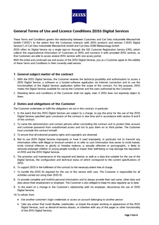 Forhåndsvisning af General Terms of Use and Licence Conditions ZEISS Digital Services
