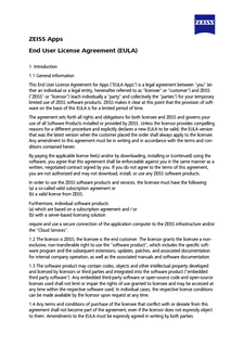 Forhåndsvisning af ZEISS Apps End User License Agreement (EULA)