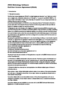 Forhåndsvisning af ZEISS Metrology Software End User License Agreement (EULA)