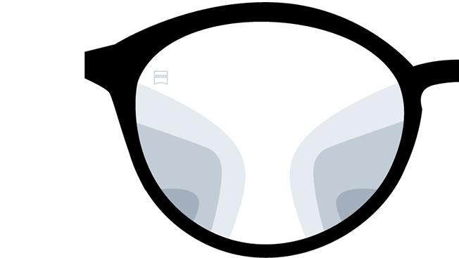 Illustration af ZEISS Progressive Precision Pure brilleglas. Billedet viser hvordan det ser ud gennem brilleglassene.