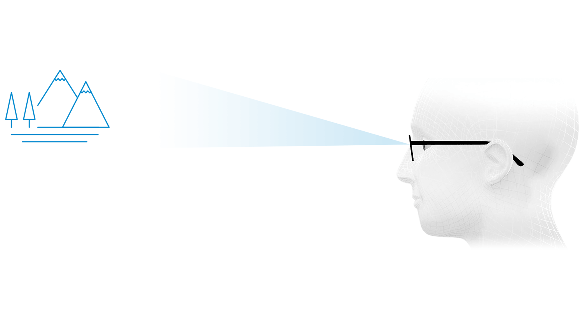 Optimal syn ved lange afstande gennem den nederste del af glasset, område for lang afstand.