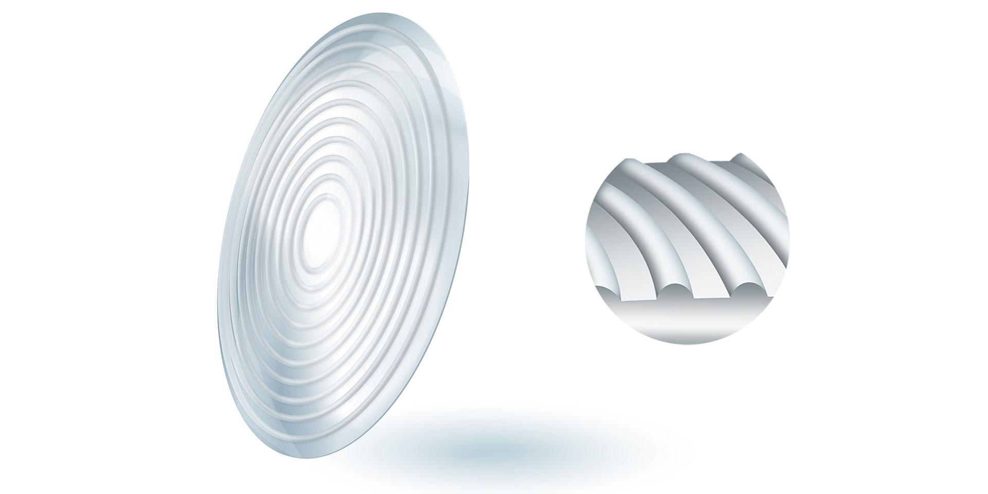 Et ZEISS MyoCare-glas med en central og en funktionel zone
