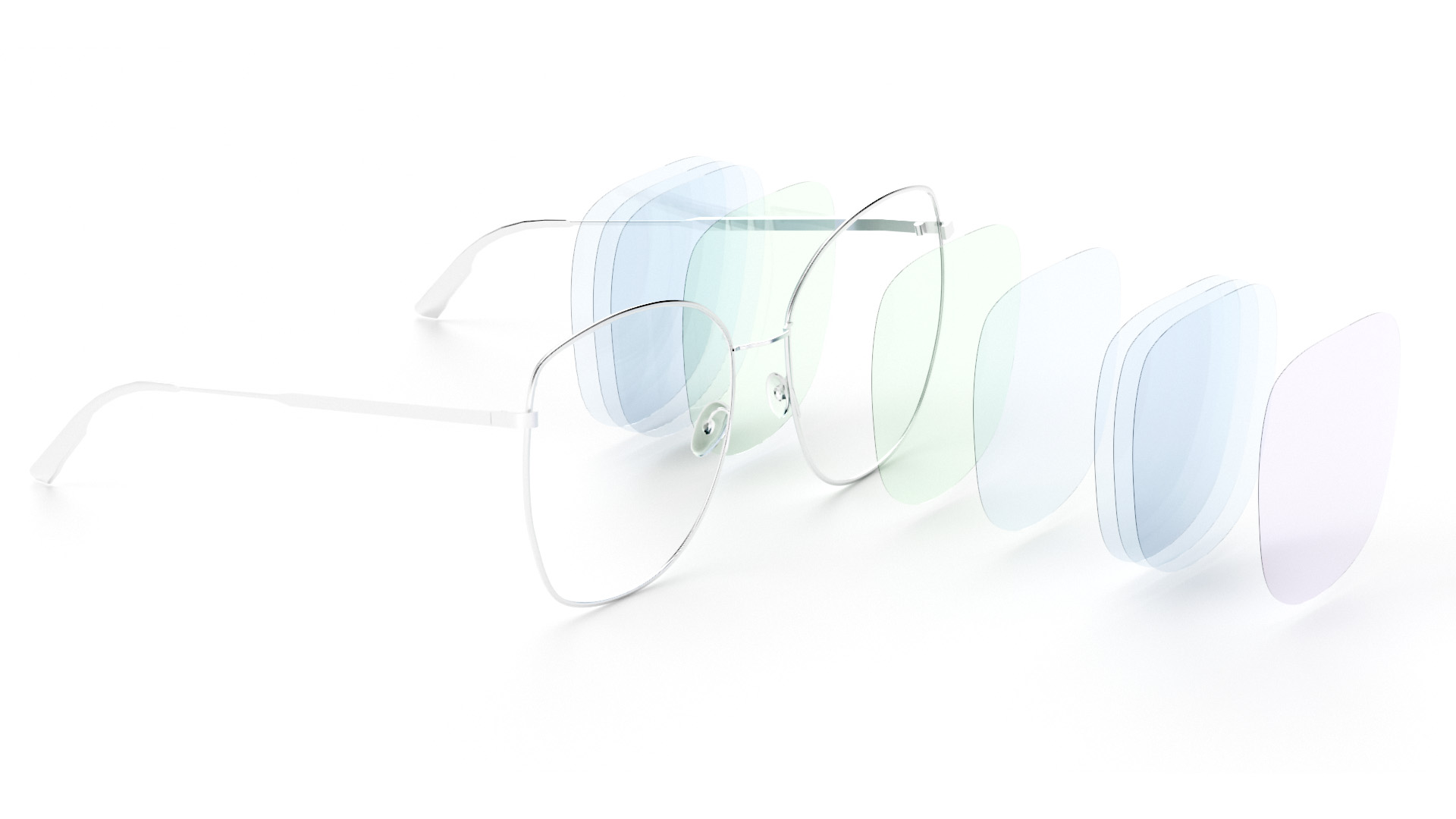 Et par briller med visualisering af de forskellige coating-lag.