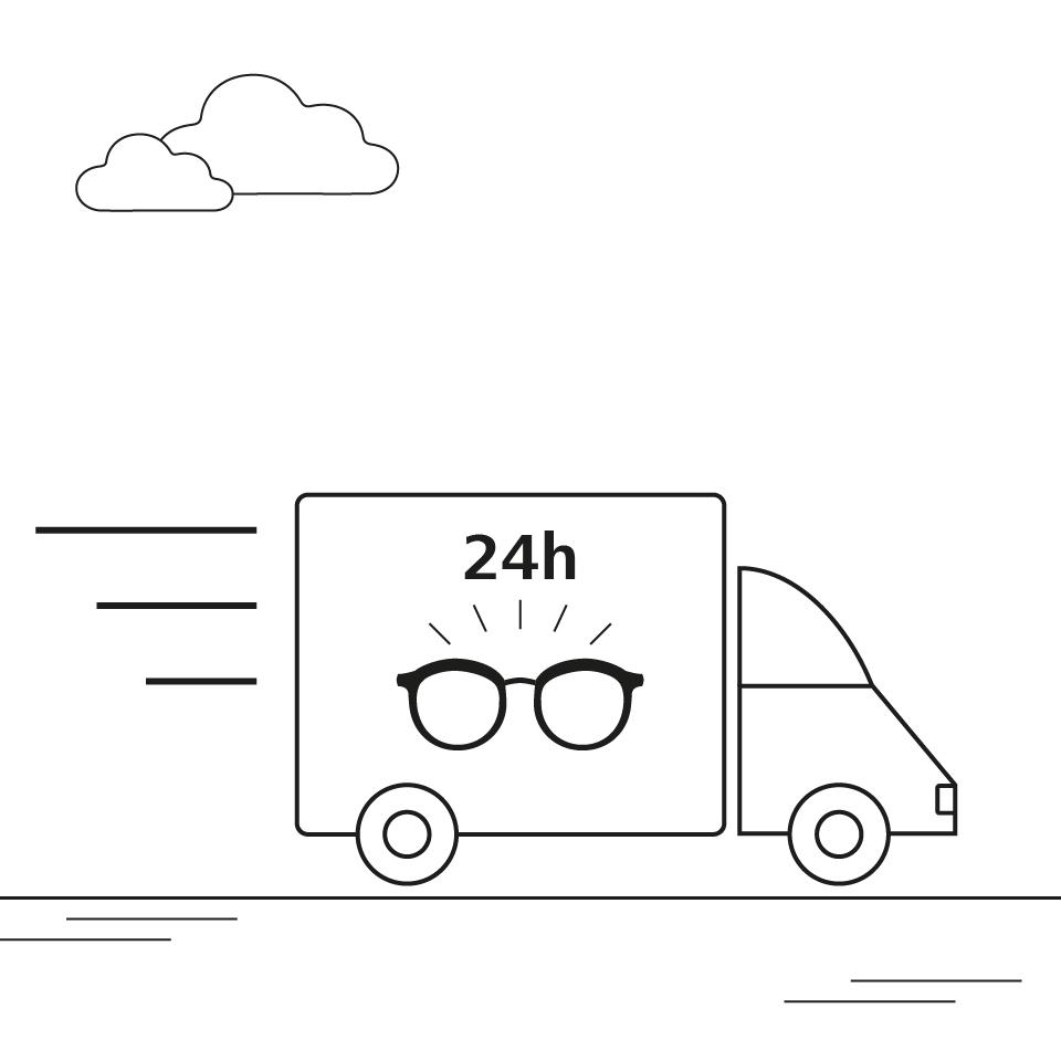 En illustration af en varevogn med brilleglas.