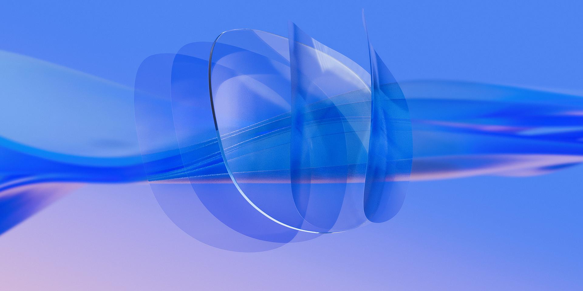 3D CGI illustration af et klart ZEISS-brilleglas, hvor flere ultra-tynde lag glasoverfladebehandling påføres glassets for- og bagoverflade.