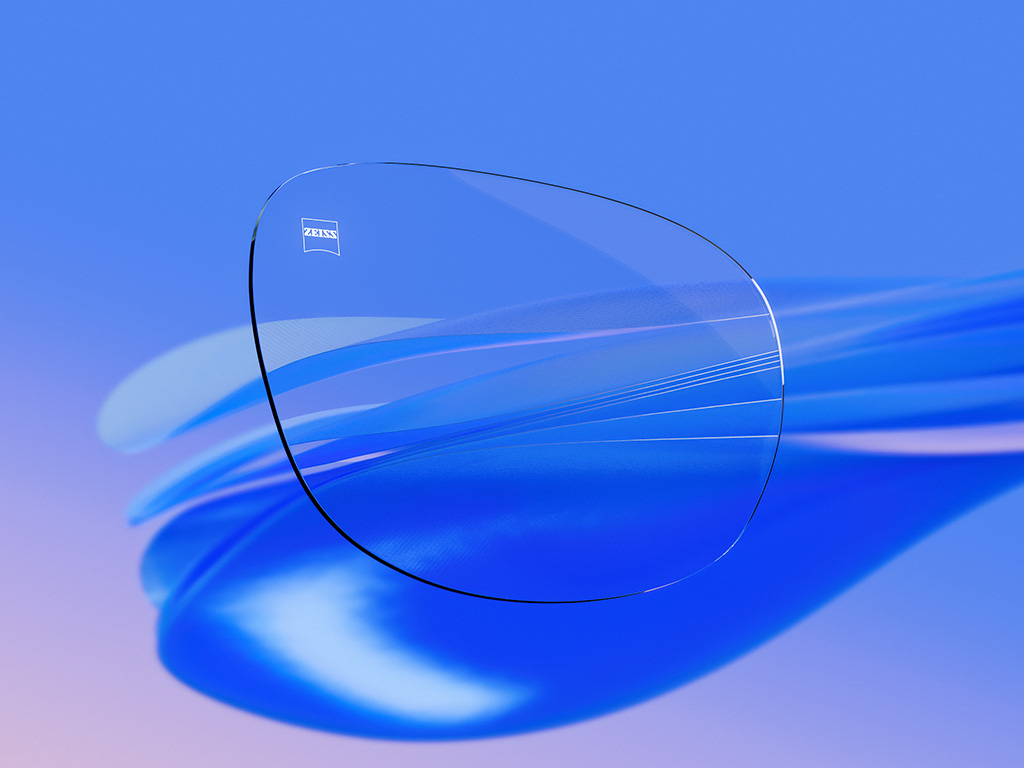 3D CGI illustration af et transparent brilleglas, der viser minimale reflekser og fremhæver dets fremragende klarhed og optiske kvalitet.