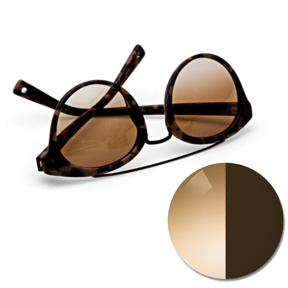Briller med ZEISS AdaptivSun gradueret brunt og en farveprik i lys- og mørk-tonet farvenuance