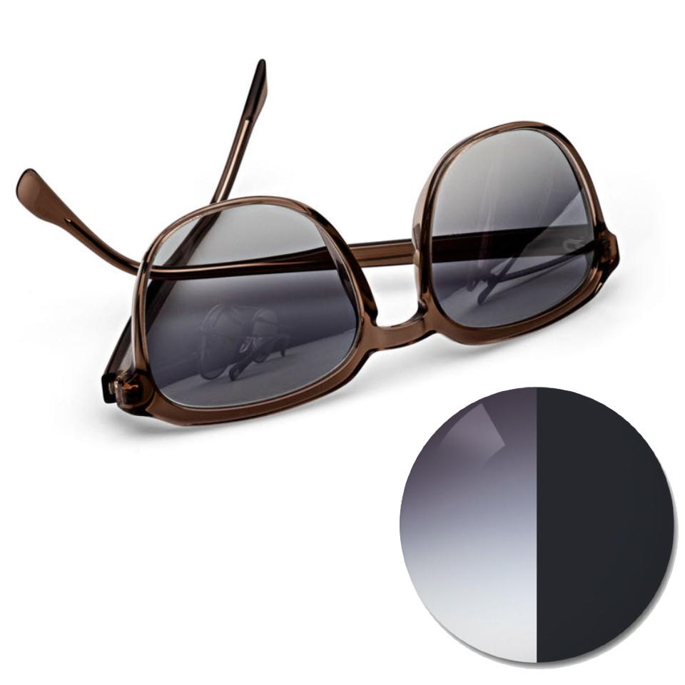 Briller med ZEISS AdaptivSun gradueret gråt og en farveprik i lys- og mørk-tonet farvenuance