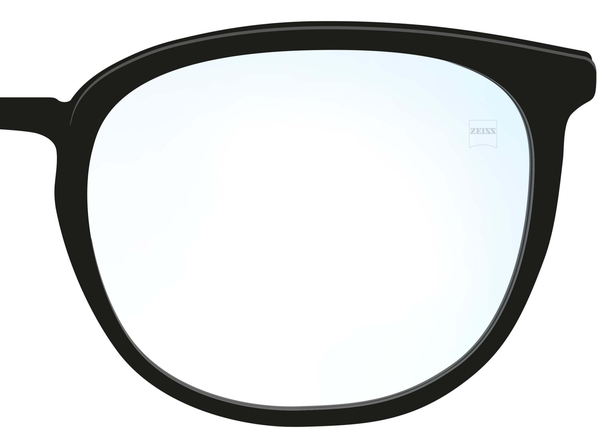 En illustration af et brilleglas uden styrke. 