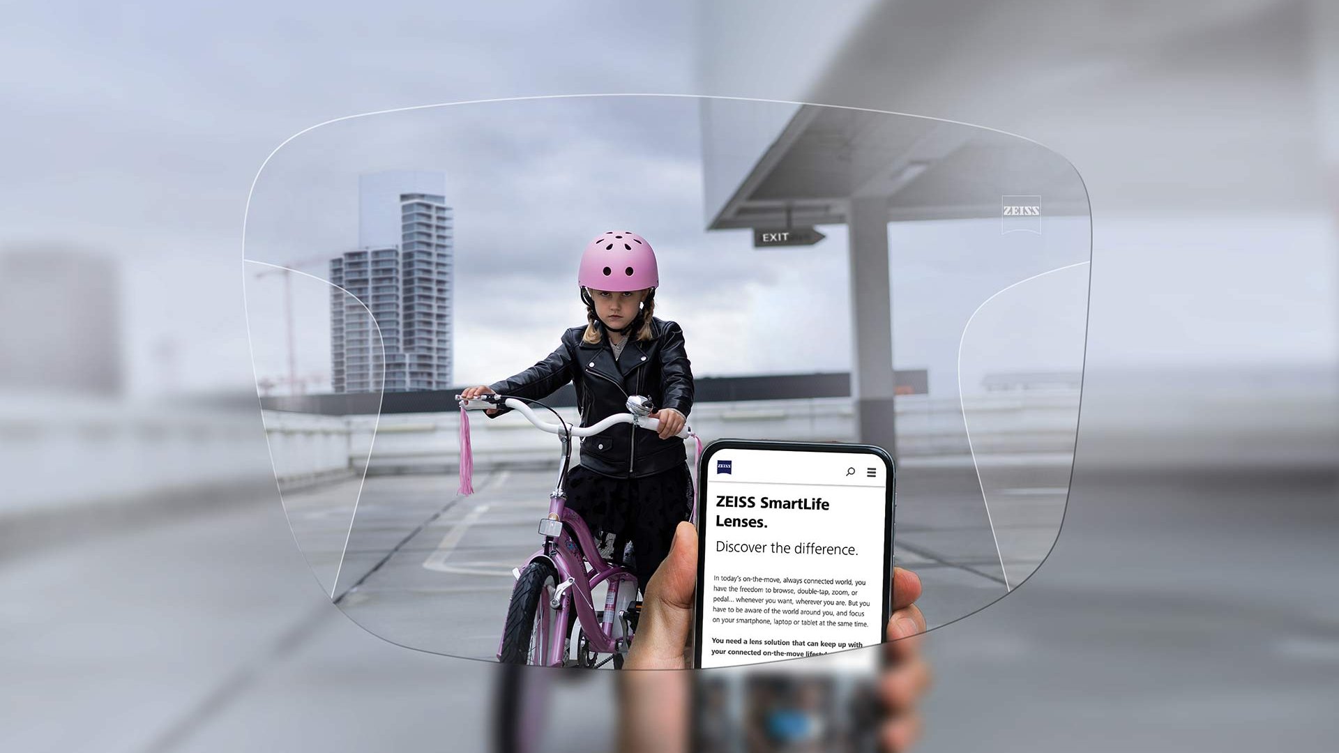 Illustration af ZEISS SmartLife Progressive Individual brilleglas. Billedet viser hvordan det ser ud gennem brilleglassene.