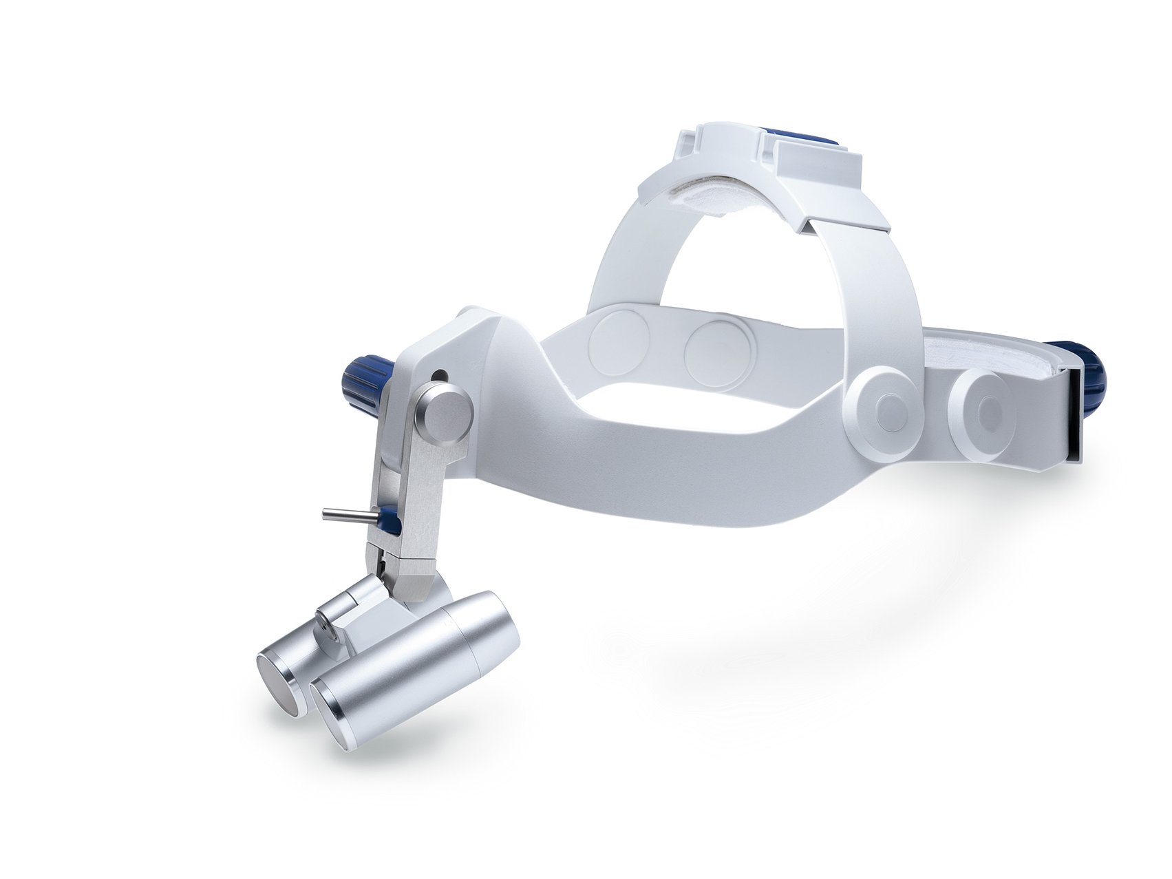 ZEISS hovedbårne lupper med justerbart pandebånd. Kikkertlup-systemet er monteret med en drejelig fastgøring.