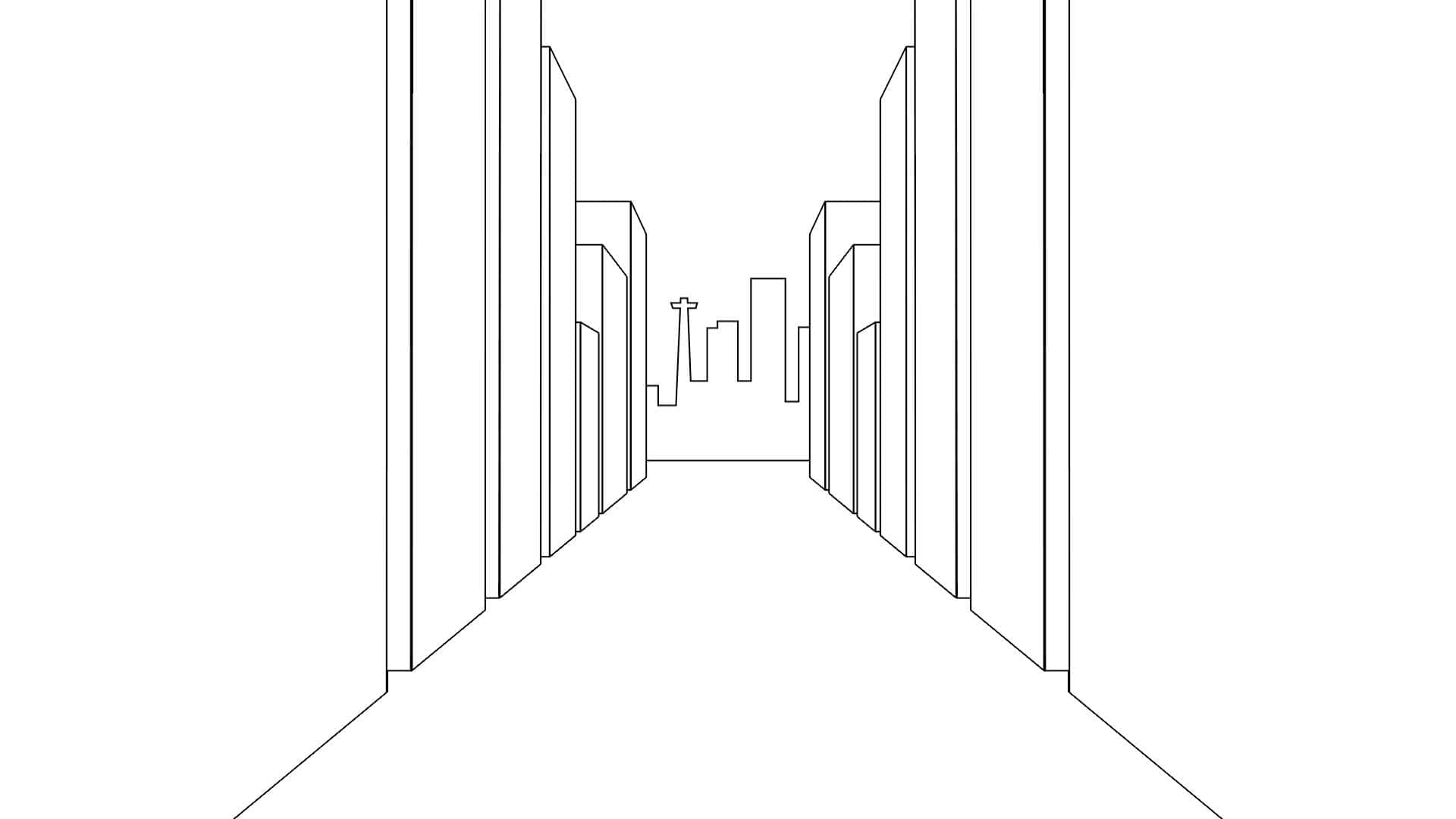 Et udsnit med en der går tur i en illustreret by med en smartphone der dukker op.